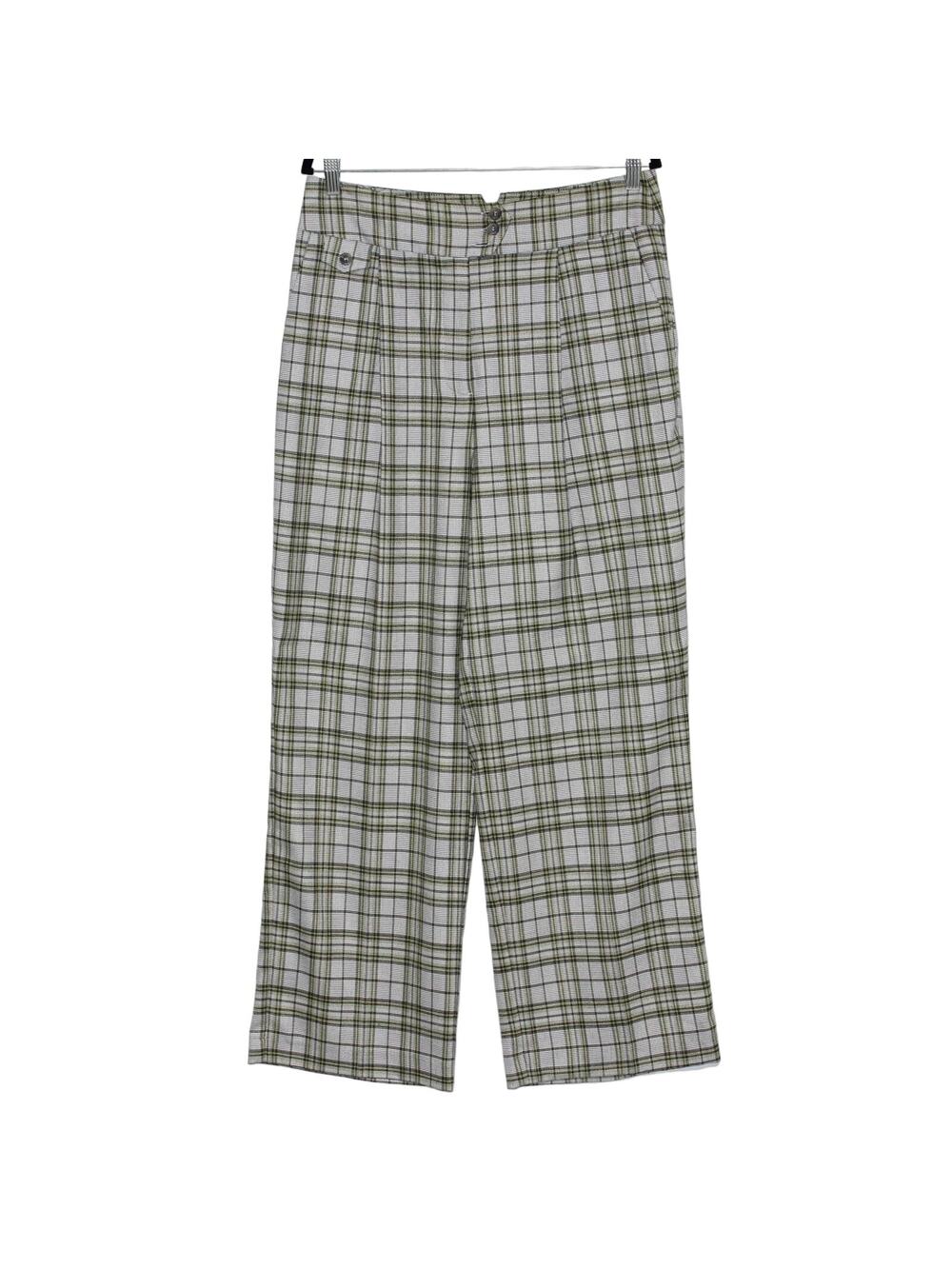 YARGICI Green Plaid Wide Leg Trouser Size 12 NWT